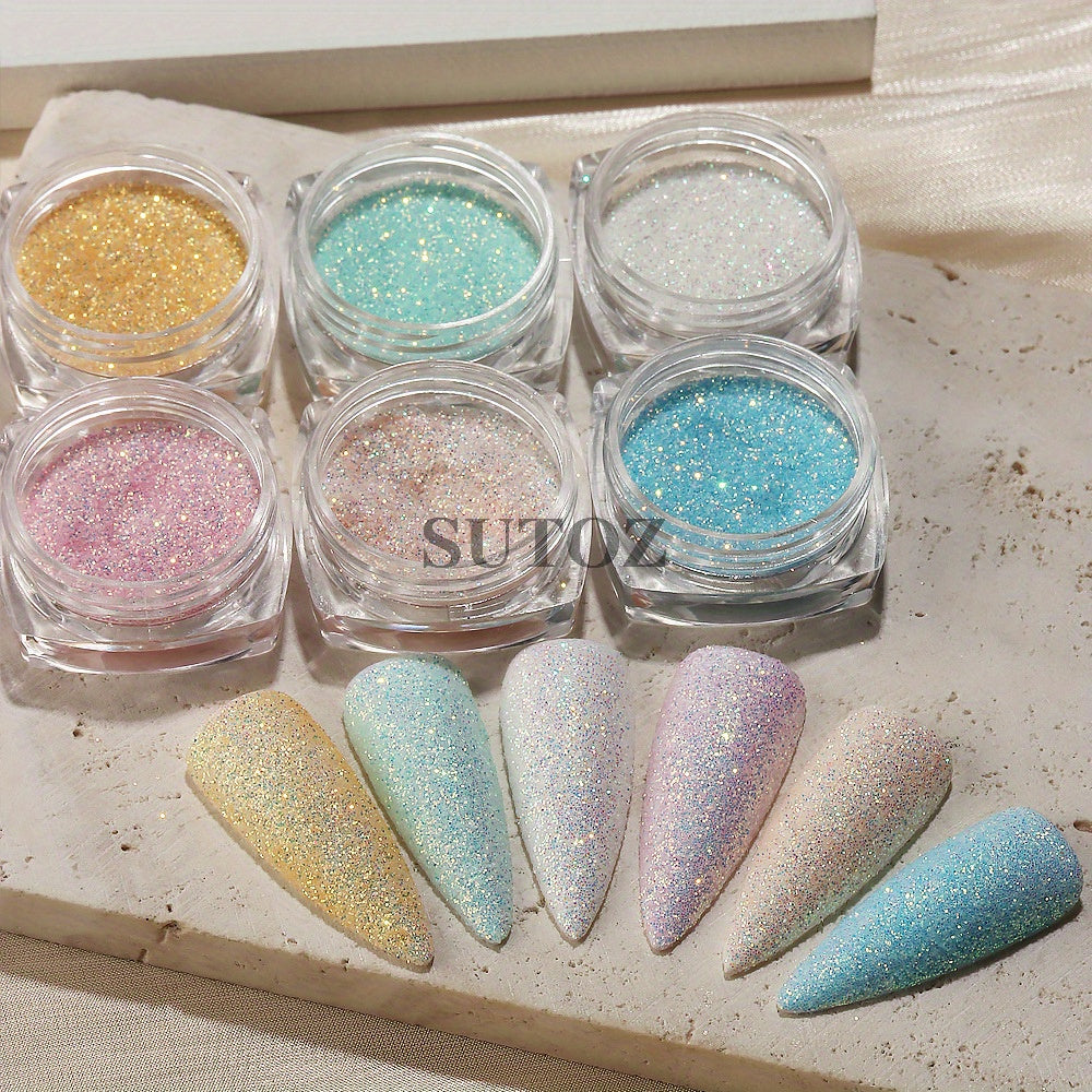 Glittery Rainbow Candy Nail Glitter Set - Ultra-Fine, Luminous Sugar Effect for Stunning Nail Art, Fragrance-Free, Ideal for Hands & Feet, Round Shape, Perfect for DIY Manicures, Nail Art Accessories